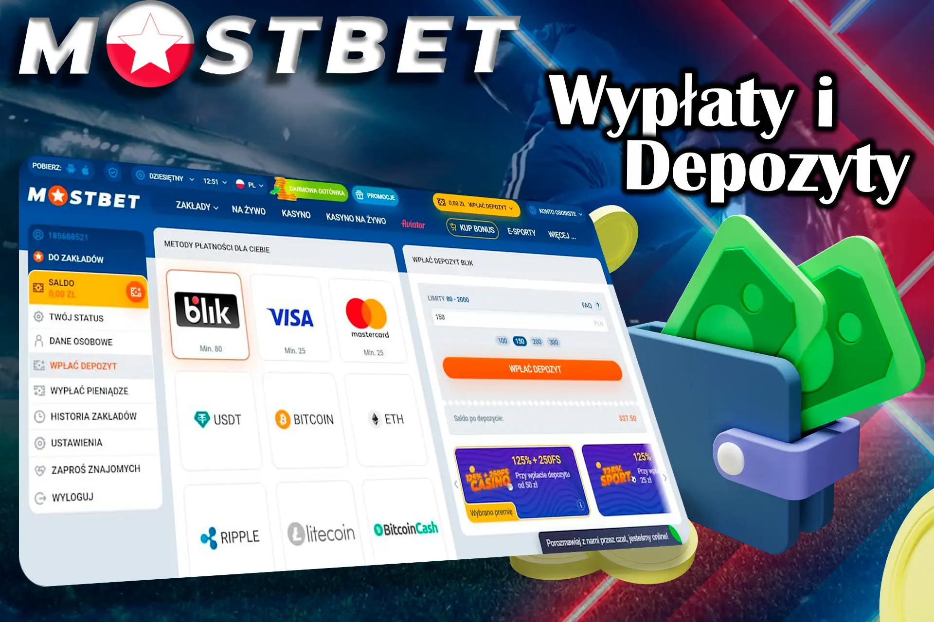 Wiele różnych metod wpłacania i wypłacania środków